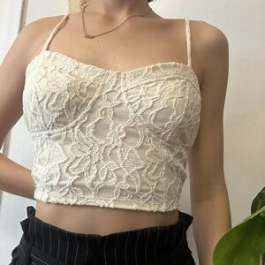 💜 Guess White Lace Crop Top